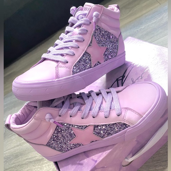 💟NIB VINTAGE HAVANA HI TOP GLITTER SNEAKERS - ALEXIS - PURPLE SIZE 6.5 or 6 1/2 - Picture 9 of 9
